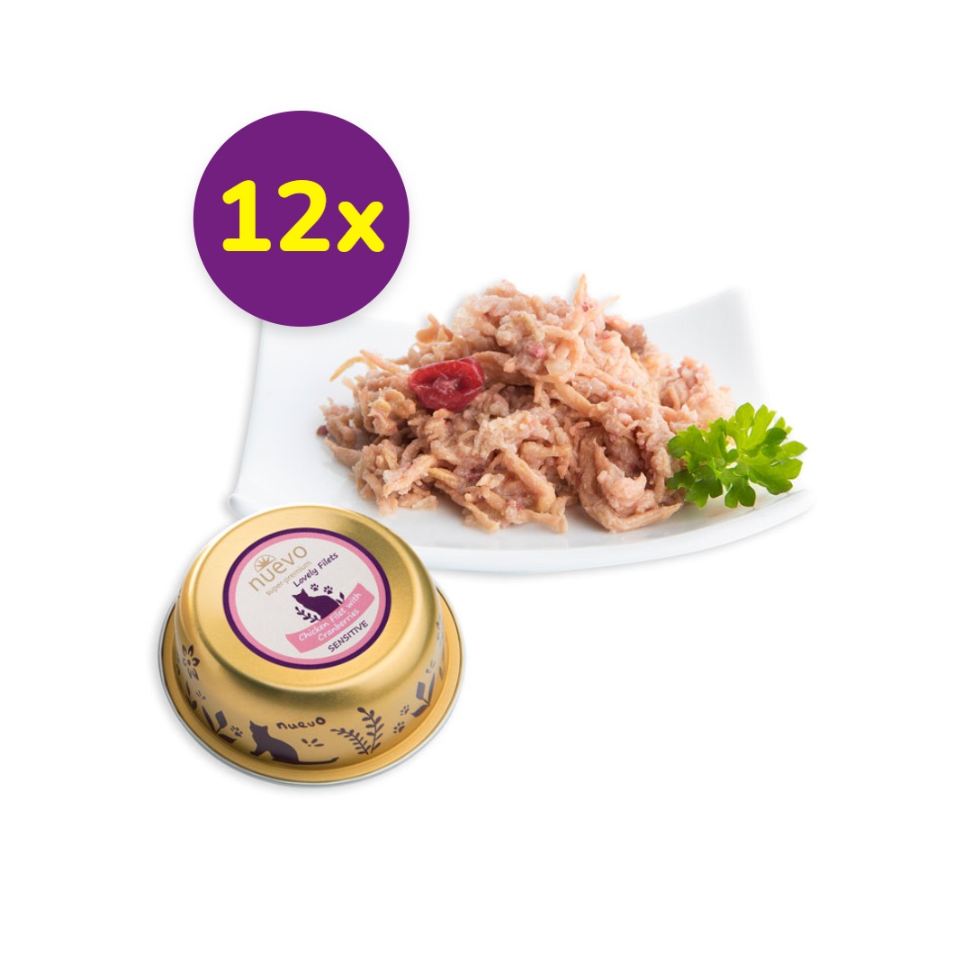 NUEVO cat Sensitive Chicken FILET with Cranberries bal. 12x85 g vanička